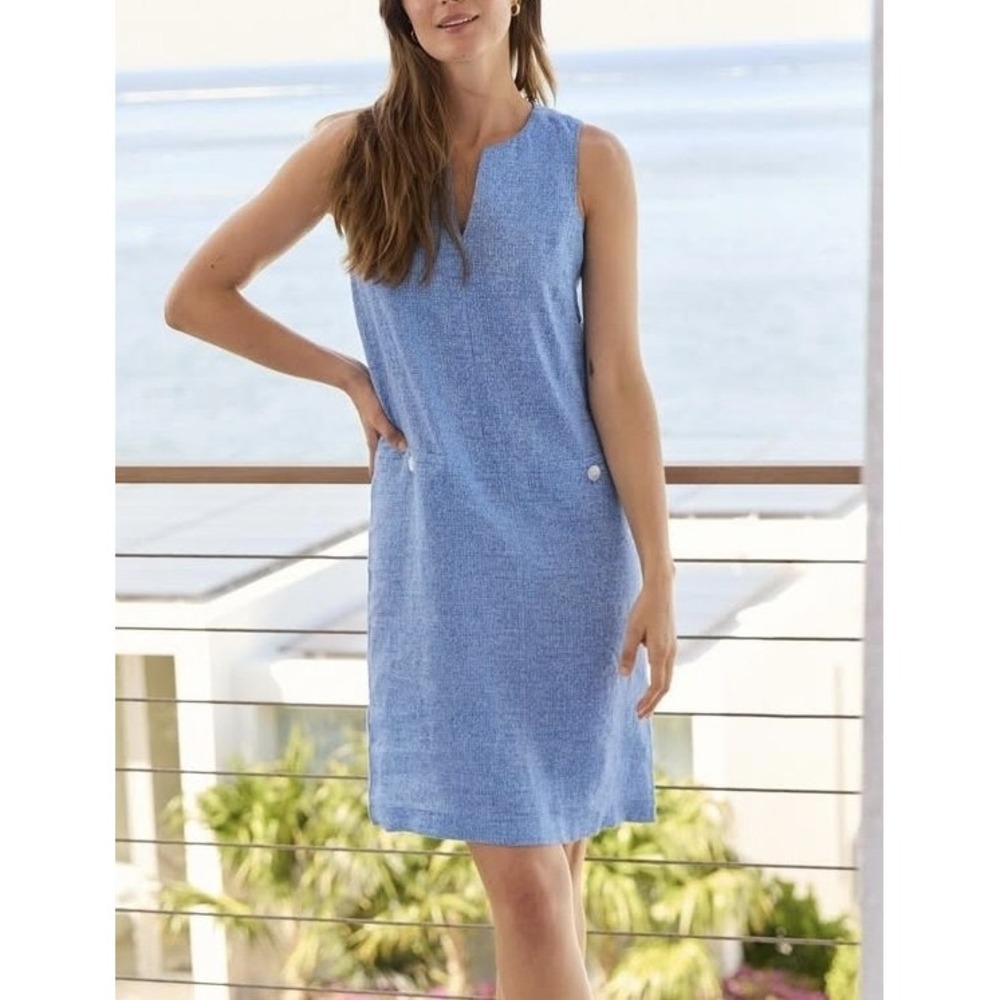 J. Mclaughlin Rue Dress 100% Linen Shift Sleeveless Floral Blue White Medium NWT